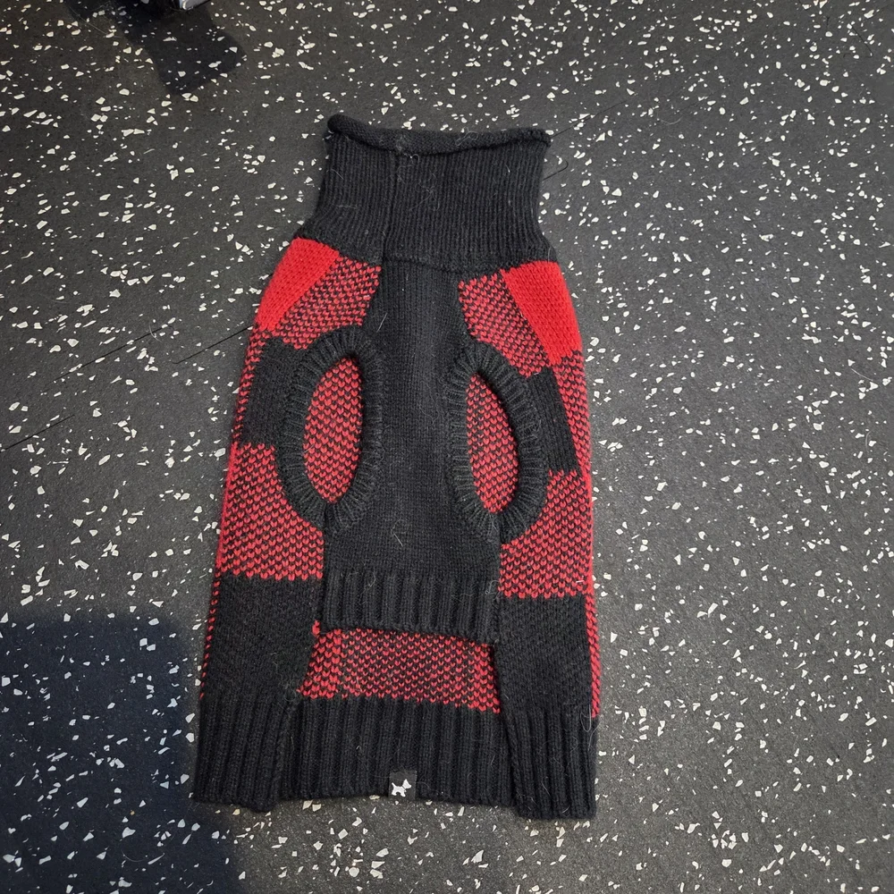 Red and Black Buffalo Plaid Knit Dog Sweater - Picture 2 of 2